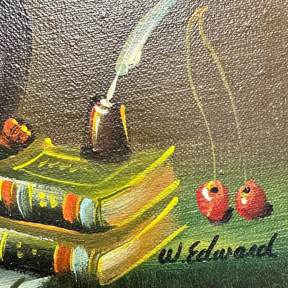 Vintage  Original Custom Framed  Violin on Canvas  Oil Painting by W. Edward - Picture 4 of 5